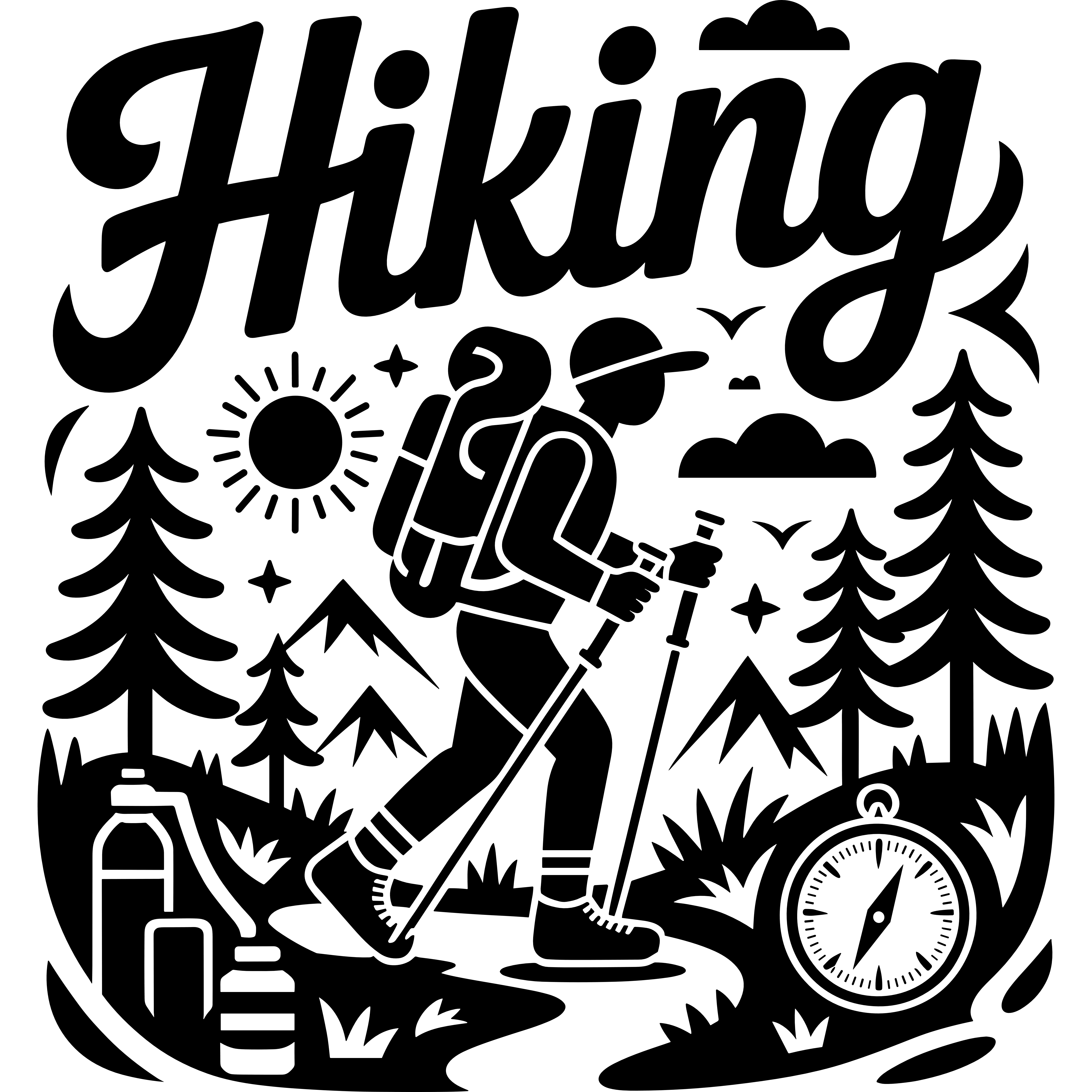 Hiking in SVG, DXF, PNG, PDF formats